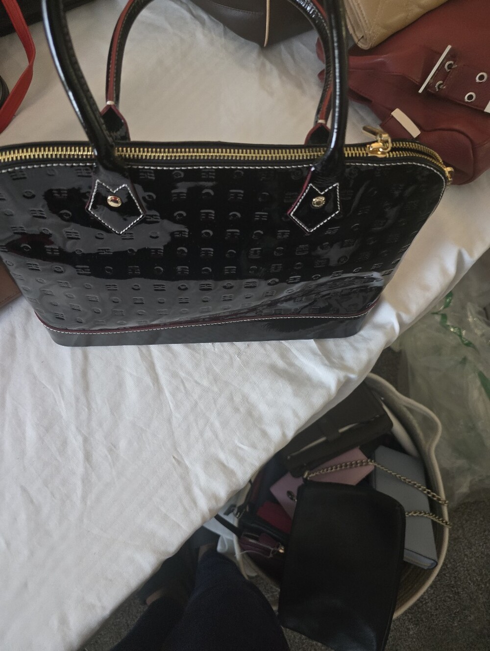 Patent Leather Black Tote Handbag - Unbranded